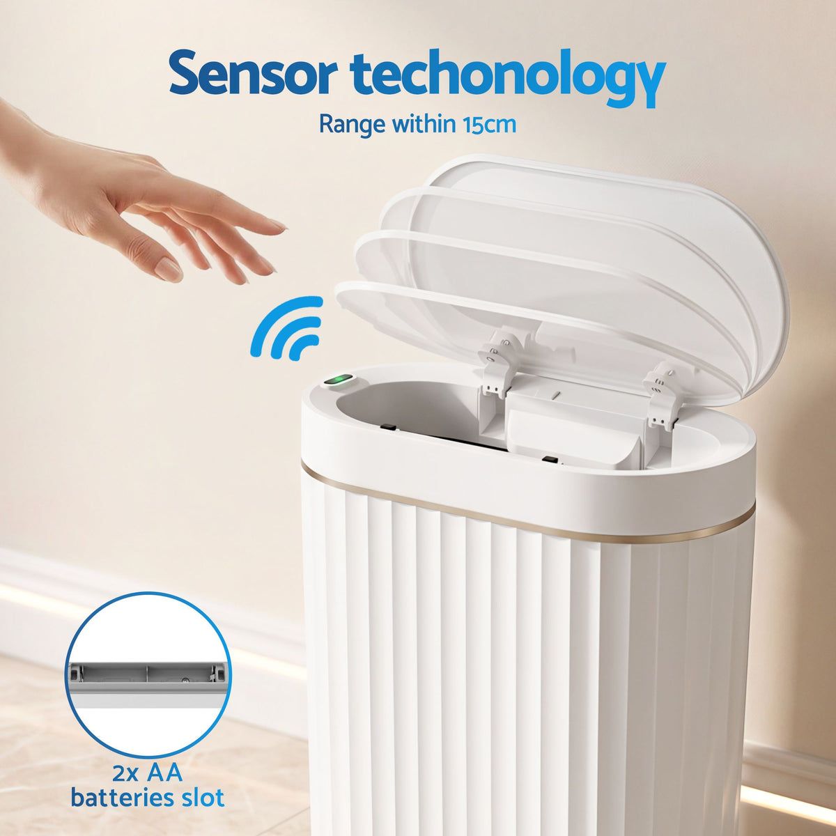 Devanti Sensor Bins 7L Motion Sensor Trash Can Slim Touchless Automatic Waste Bin White