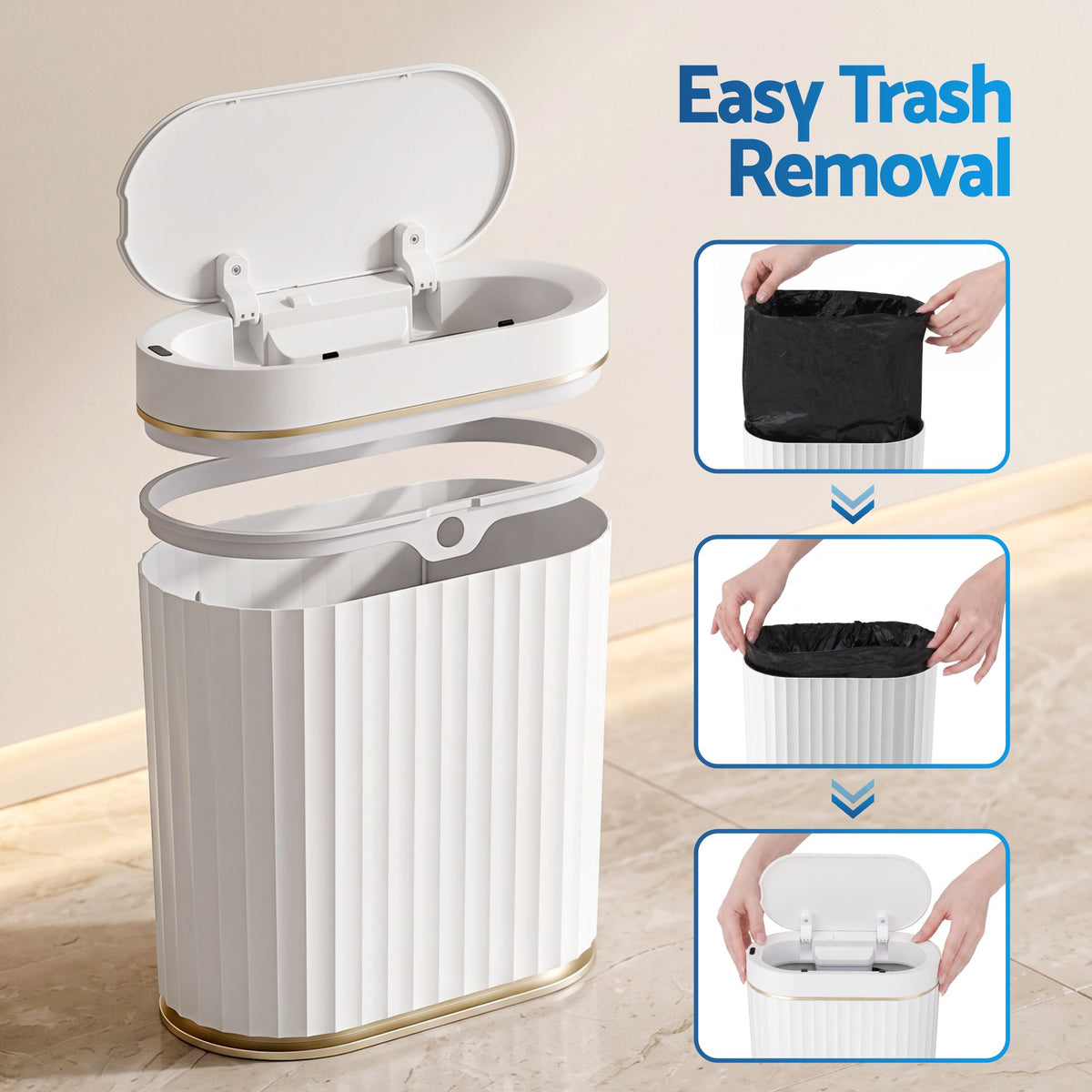 Devanti Sensor Bins 7L Motion Sensor Trash Can Slim Touchless Automatic Waste Bin White
