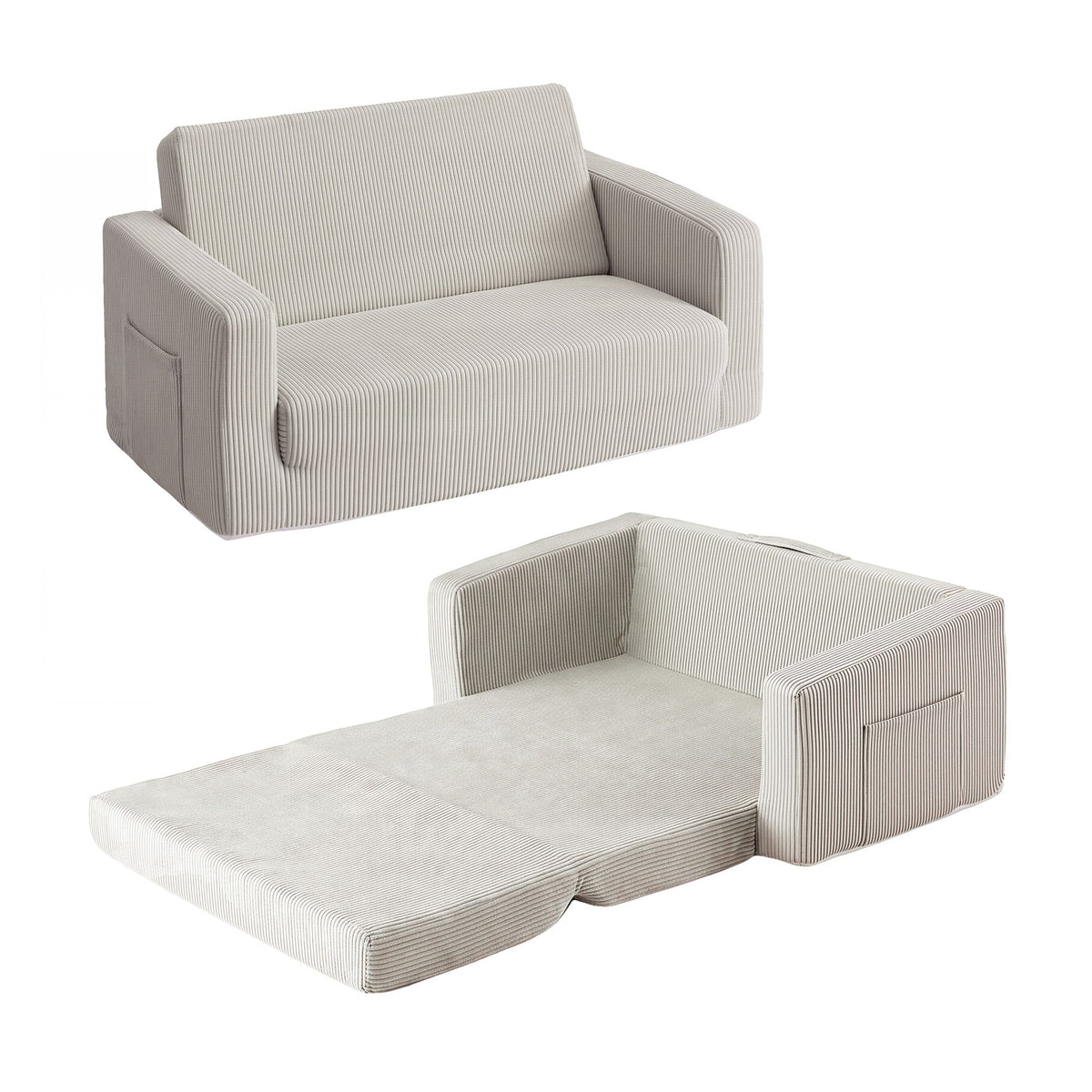 Artiss 2-in-1 Sofa Foam Couch with Side Pocket Light Grey