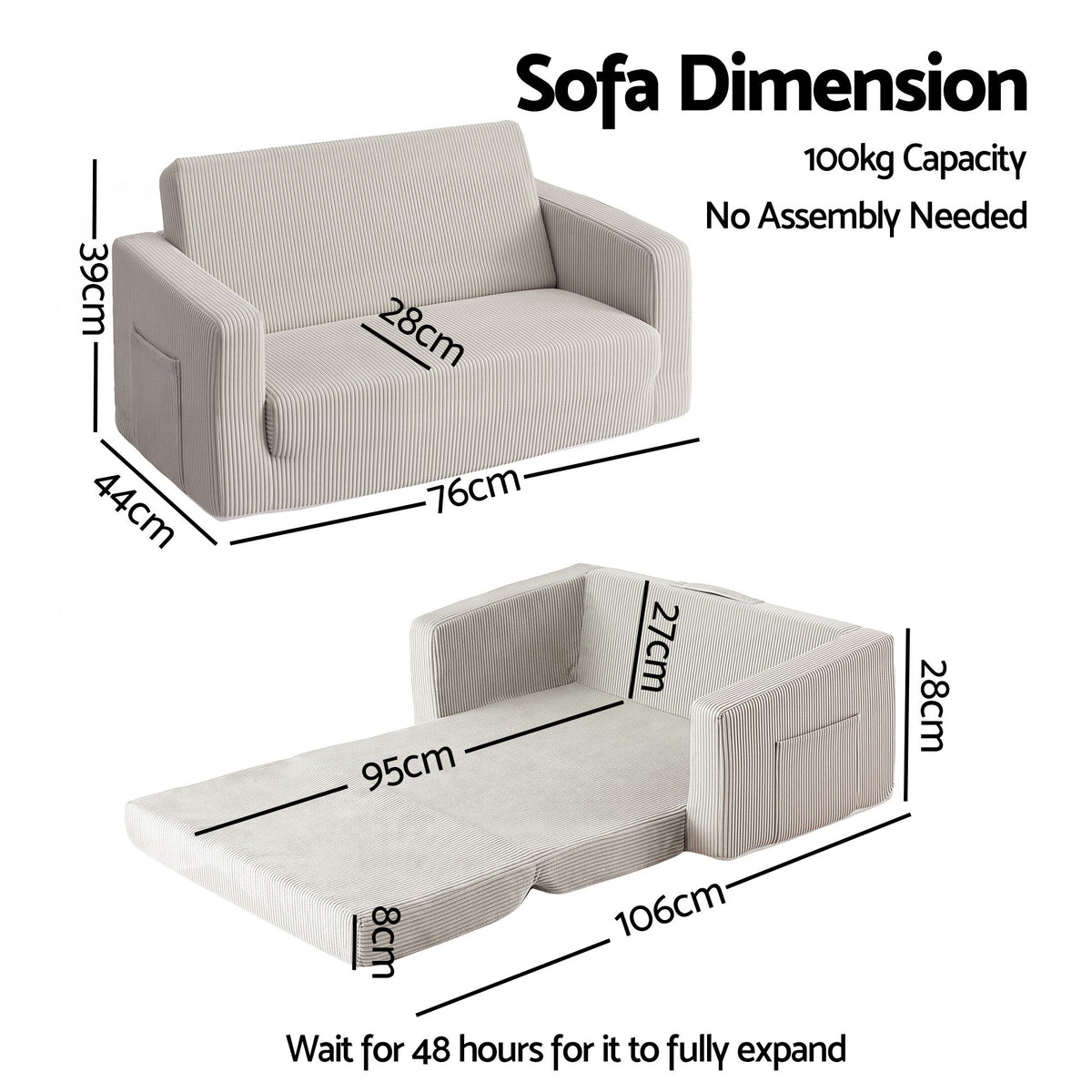 Artiss 2-in-1 Sofa Foam Couch with Side Pocket Light Grey
