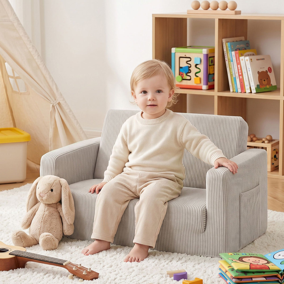 Artiss 2-in-1 Sofa Foam Couch with Side Pocket Light Grey