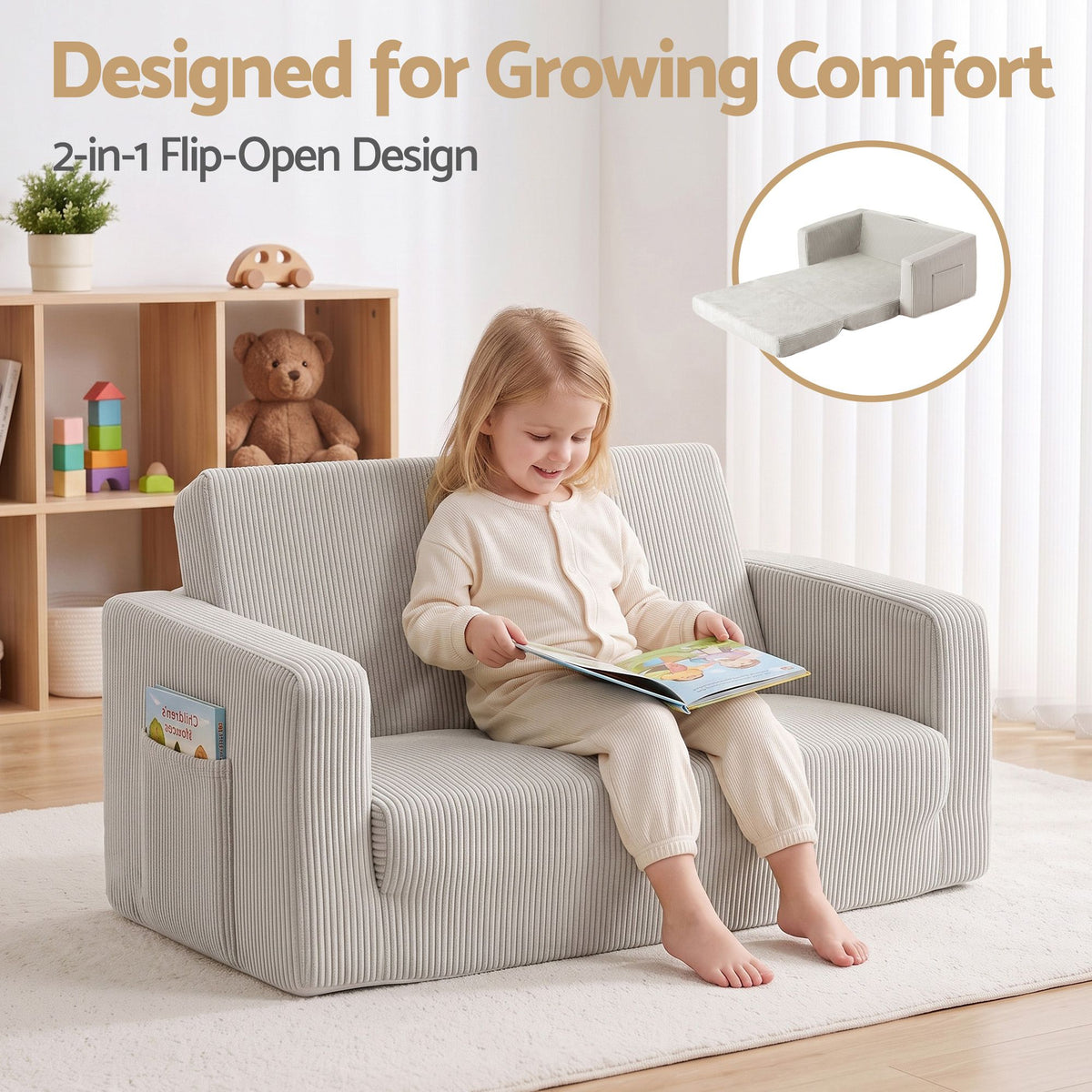 Artiss 2-in-1 Sofa Foam Couch with Side Pocket Light Grey