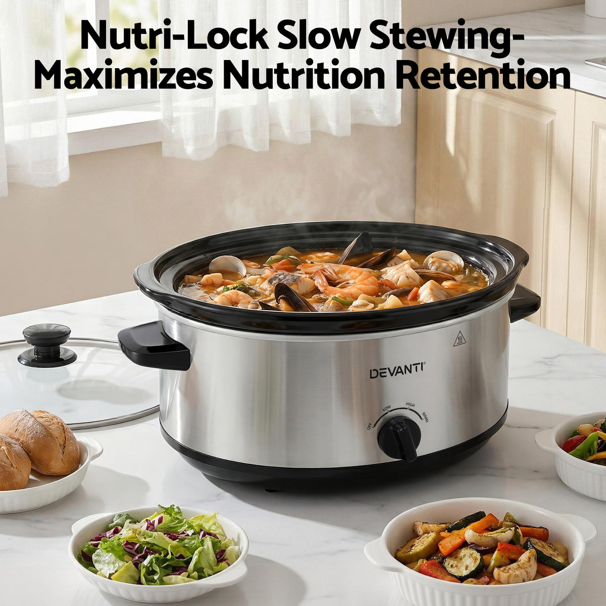 Devanti 6.5L Slow Cooker Electric Multi Cooker with 3 Heat - SC-3G-6L-SI