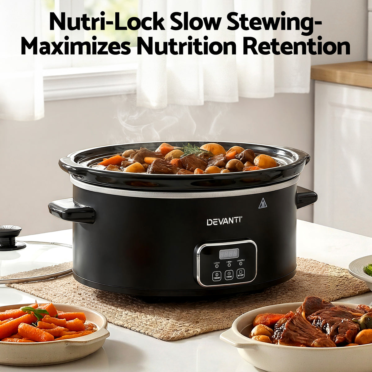 Devanti 5.6L Slow Cooker Electric Multi Cooker with 3 Heat - SC-DP-6QT-BK