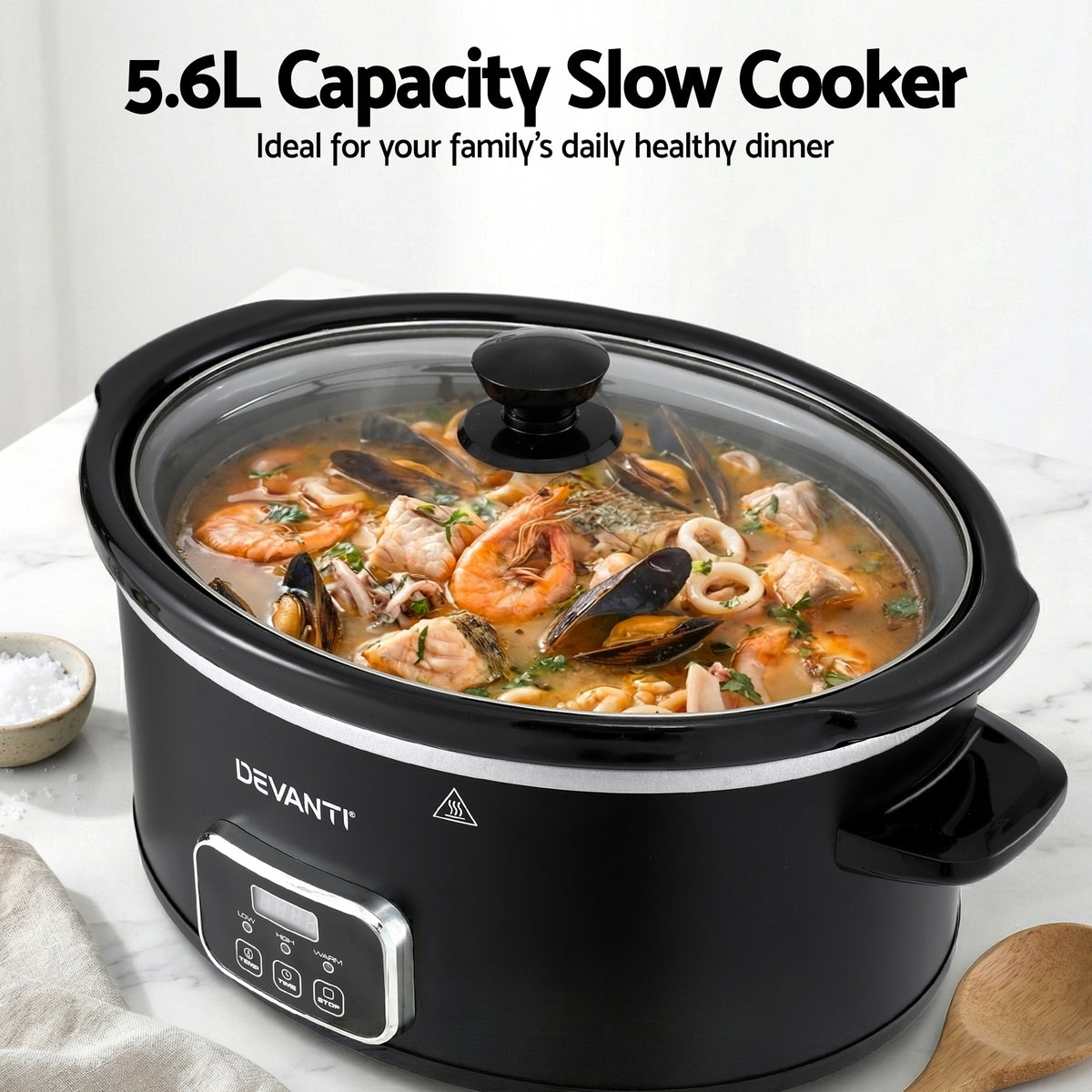 Devanti 5.6L Slow Cooker Electric Multi Cooker with 3 Heat - SC-DP-6QT-BK