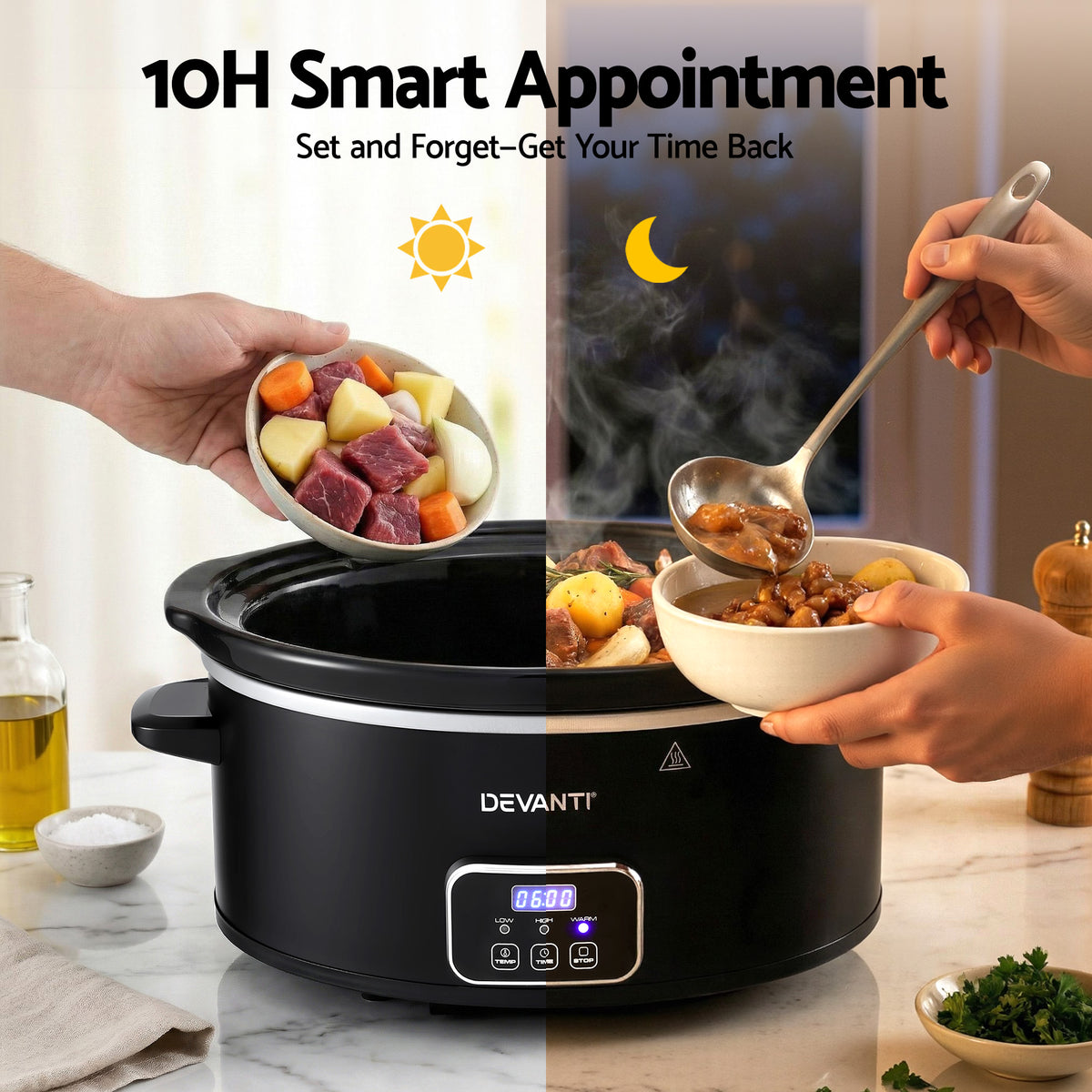 Devanti 5.6L Slow Cooker Electric Multi Cooker with 3 Heat - SC-DP-6QT-BK