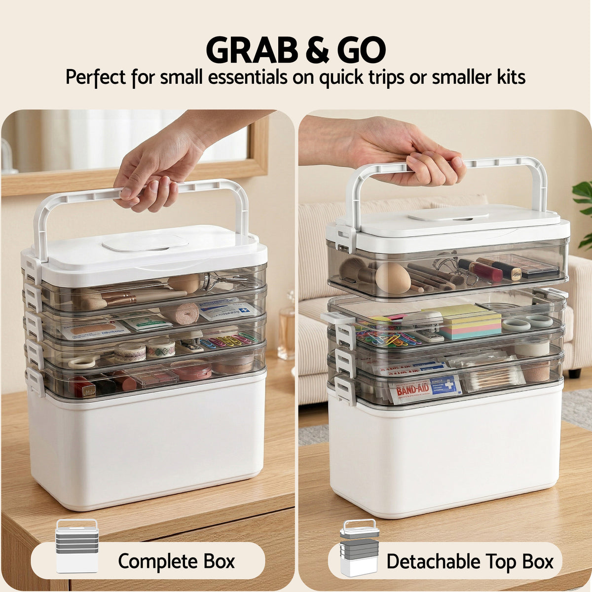 Artiss 5 Tier Portable Storage Box Detachable with Handles Plastic Clear
