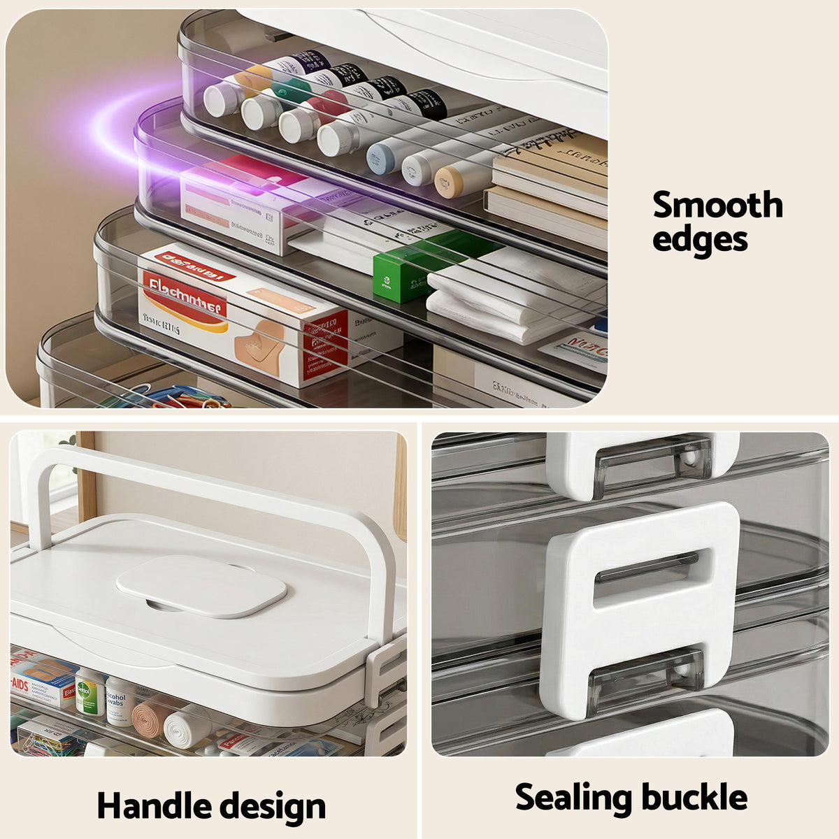 Artiss 5 Tier Portable Storage Box Detachable with Handles Plastic Clear