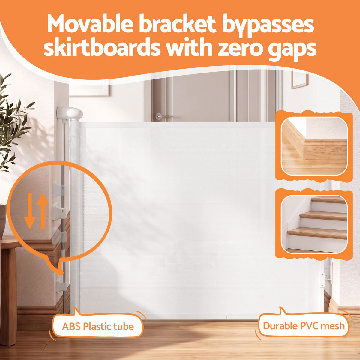 Keezi Retractable Gate Baby Gate Pet Safety Fence Extends up to 140cm White