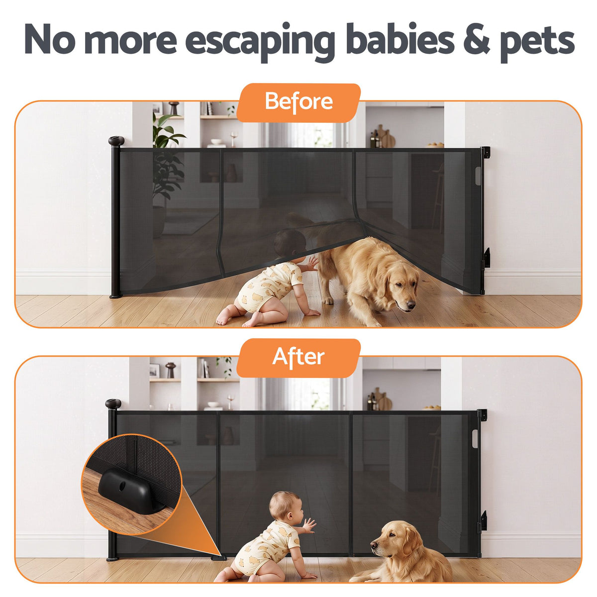 Keezi Retractable Gate Baby Gate Pet Safety Fence Extends up to 400cm Black