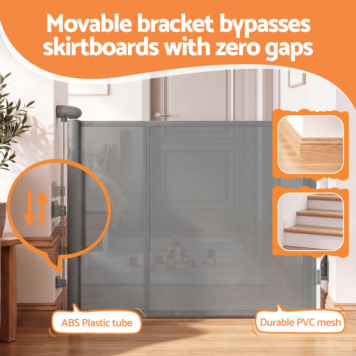 Keezi Retractable Gate Baby Gate Pet Safety Fence Extends up to 400cm Grey