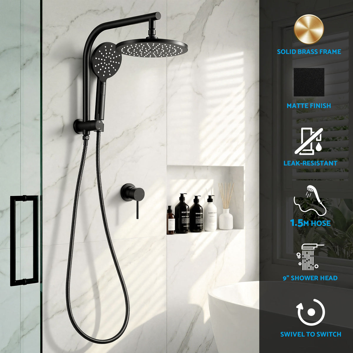 Cefito 9'' Rain Shower Head Set Handheld Round High Pressure Mixer Tap Chrome