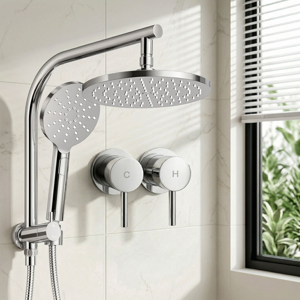 Cefito 9'' Rain Shower Head Set Handheld Round High P - SHOWER-A1-RO-9-SI-TAP-RO