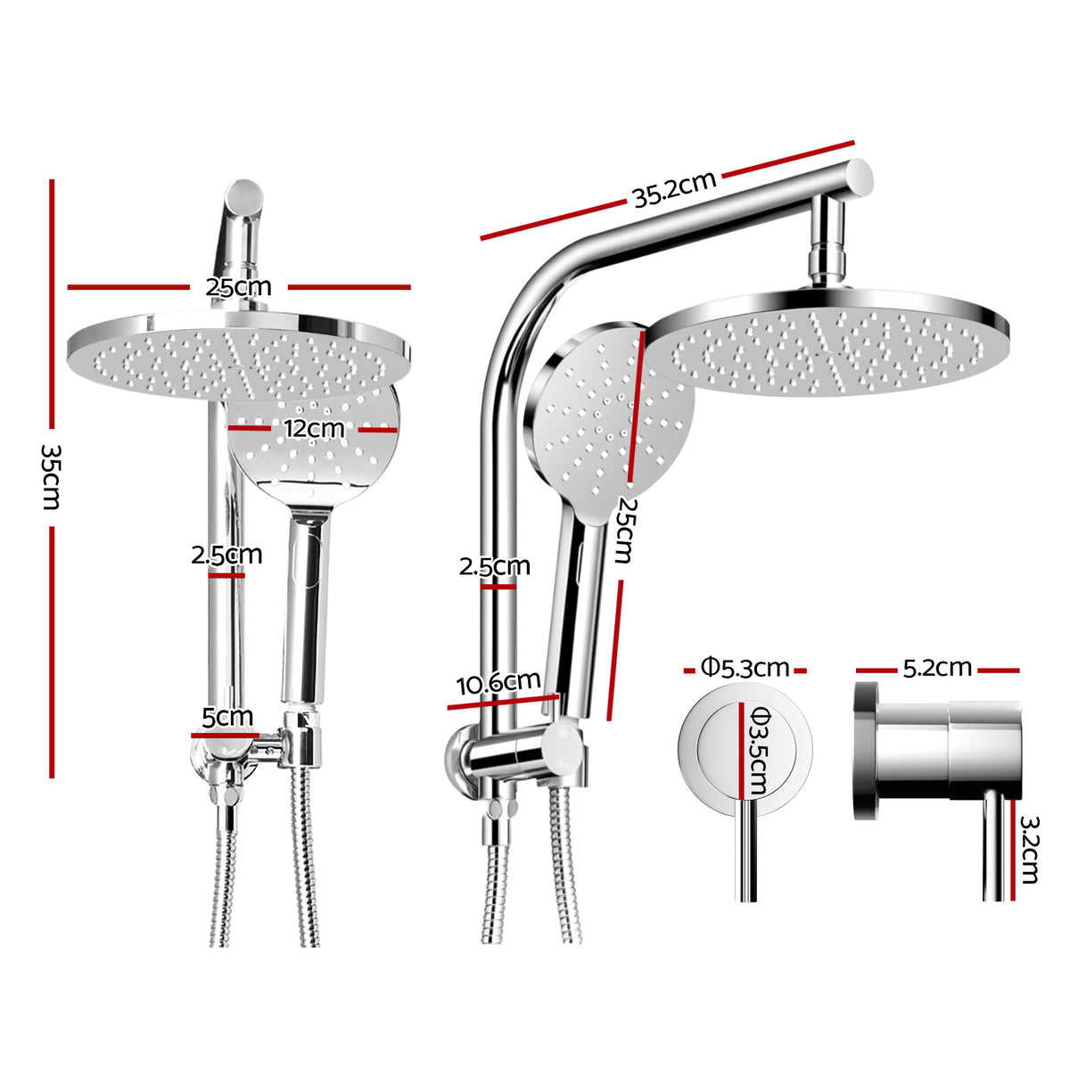 Cefito 9'' Rain Shower Head Set Handheld Round High P - SHOWER-A1-RO-9-SI-TAP-RO
