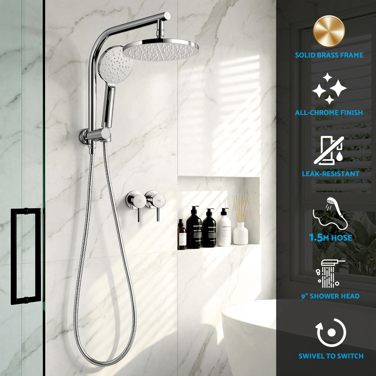 Cefito 9'' Rain Shower Head Set Handheld Round High P - SHOWER-A1-RO-9-SI-TAP-RO