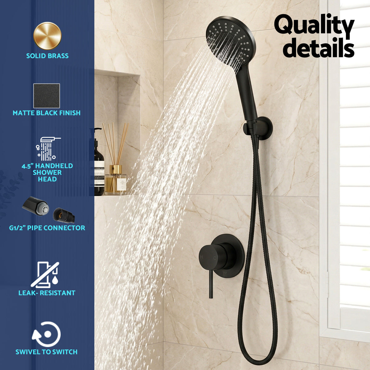Cefito 4.5" Handheld Shower Head Round with Wall Bathroom Mixer