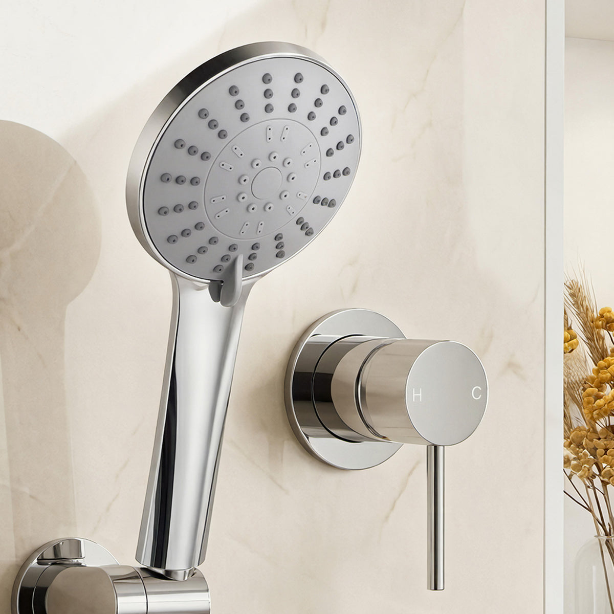 Cefito 4.5" Handheld Shower Head Round with Wall Bathroom Mixer Silver