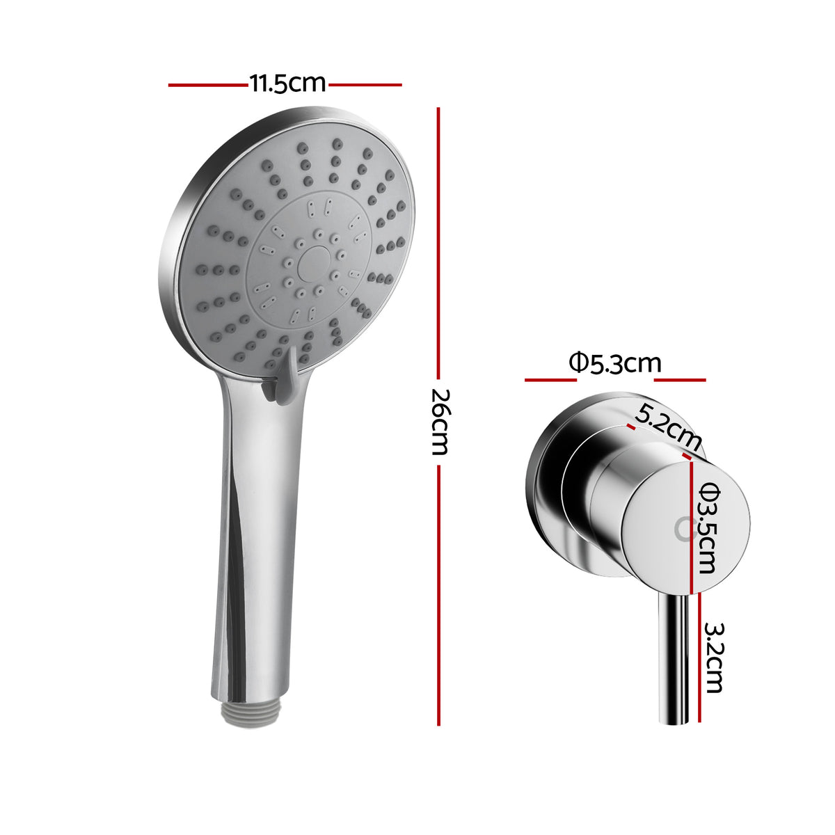 Cefito 4.5" Handheld Shower Head Round with Wall Twin Swivel Bathroom Tap Silver