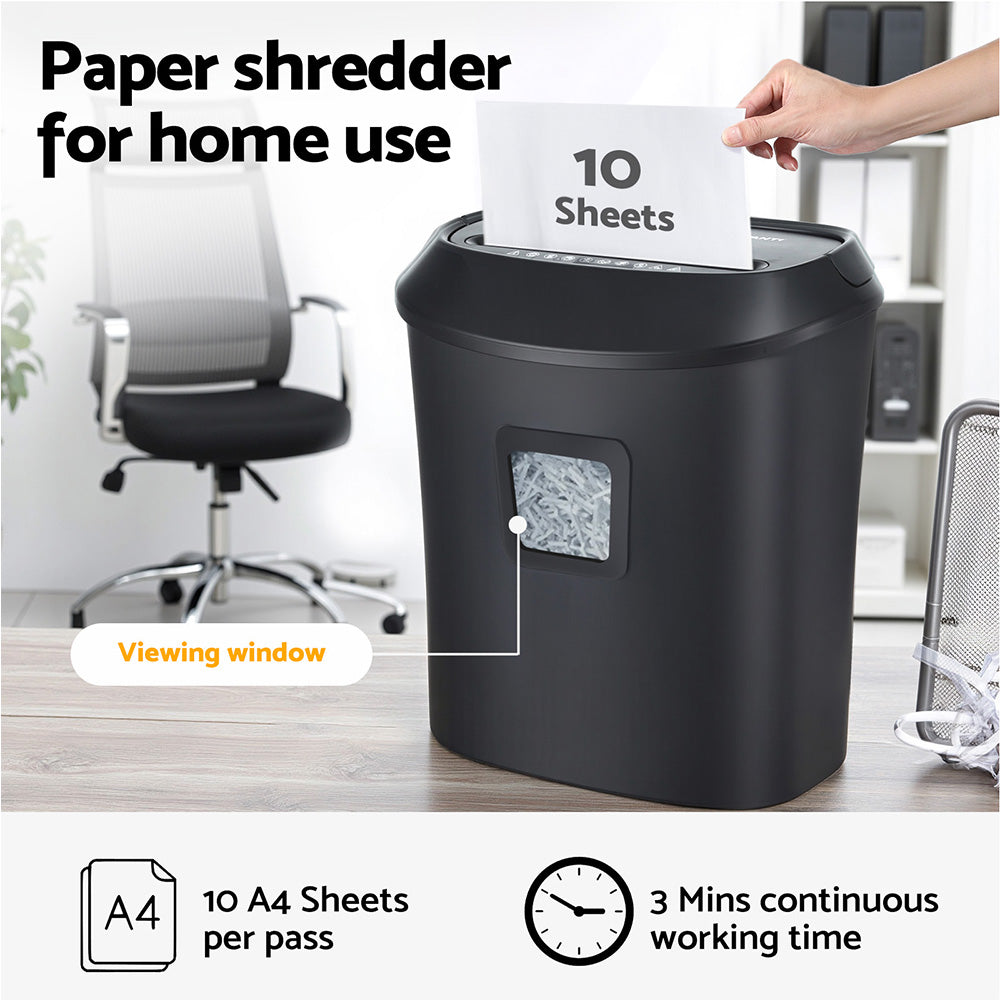 Devanti Electric Paper Shredder for Home Office 10 A4 Paper - SHRED-1001C-BK