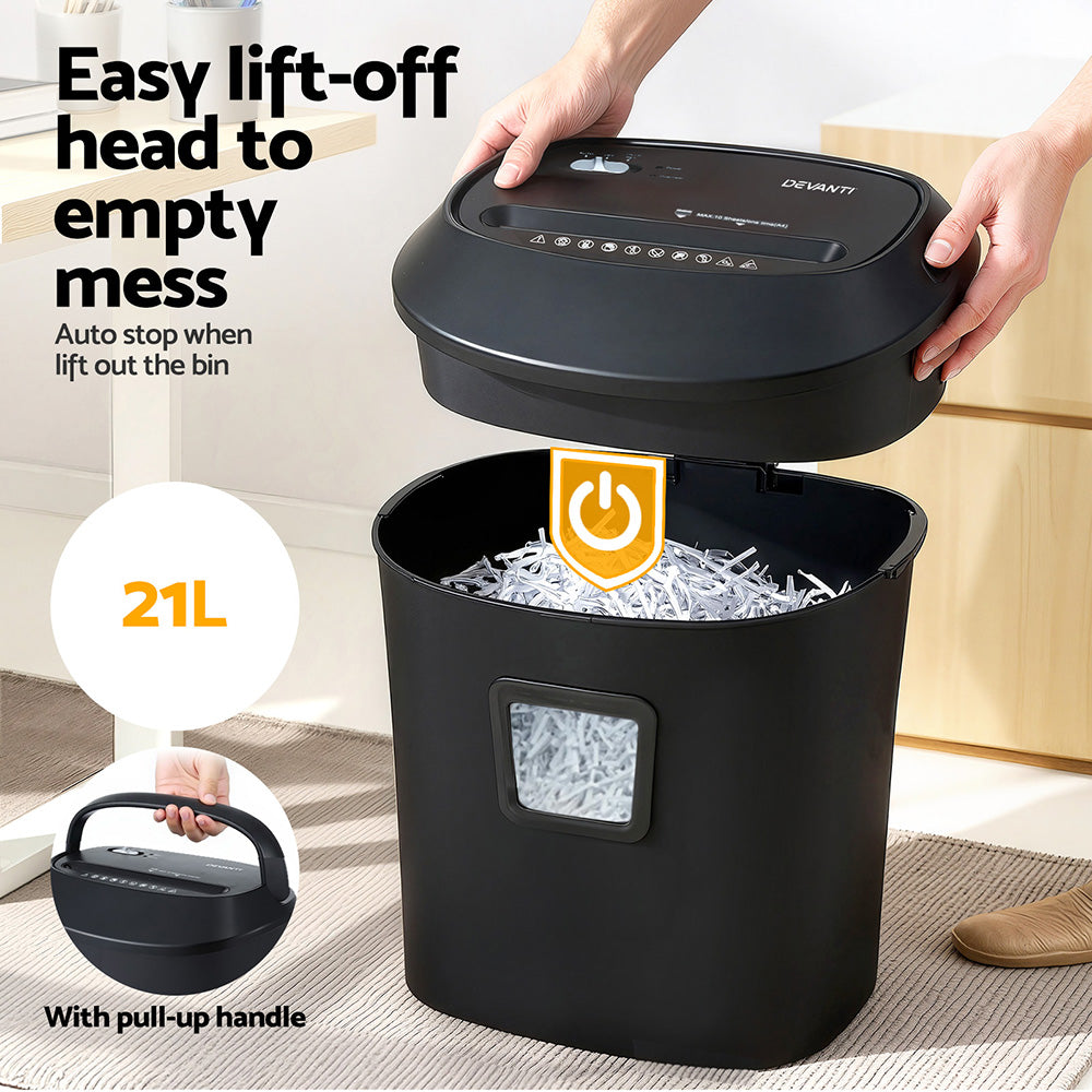 Devanti Electric Paper Shredder for Home Office 10 A4 Paper - SHRED-1001C-BK