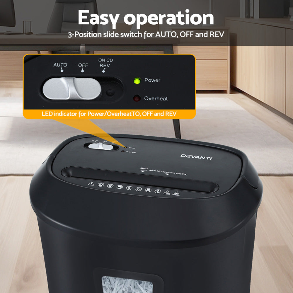 Devanti Electric Paper Shredder for Home Office 10 A4 Paper - SHRED-1001C-BK