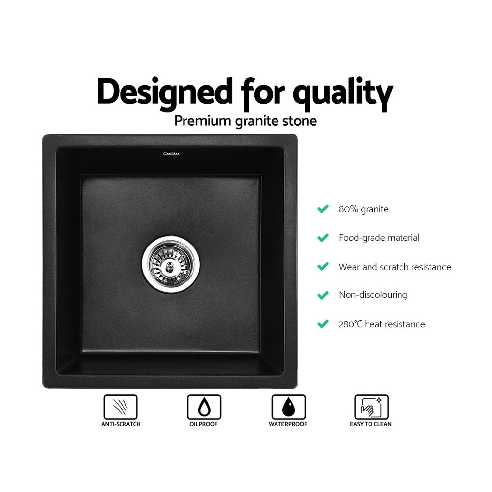 Cefito Stone Kitchen Sink 450X450MM Granite Under/Topmount Bas - SINK-STONE-4545