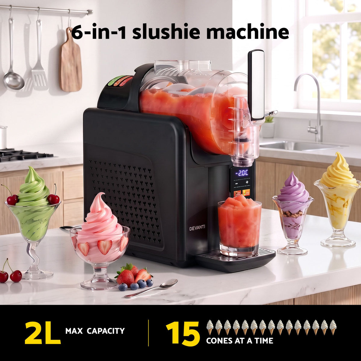 Devanti Slushie Machine 2L Frozen Drink Maker Ice Cream Cocktai - SLS-CR03-2L-BK