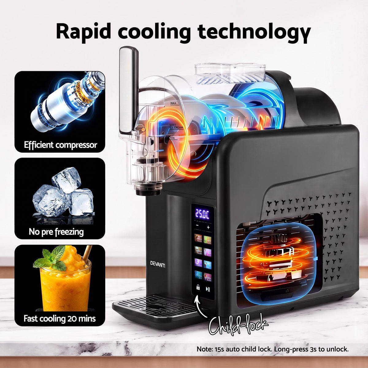 Devanti Slushie Machine 2L Frozen Drink Maker Ice Cream Cocktai - SLS-CR03-2L-BK