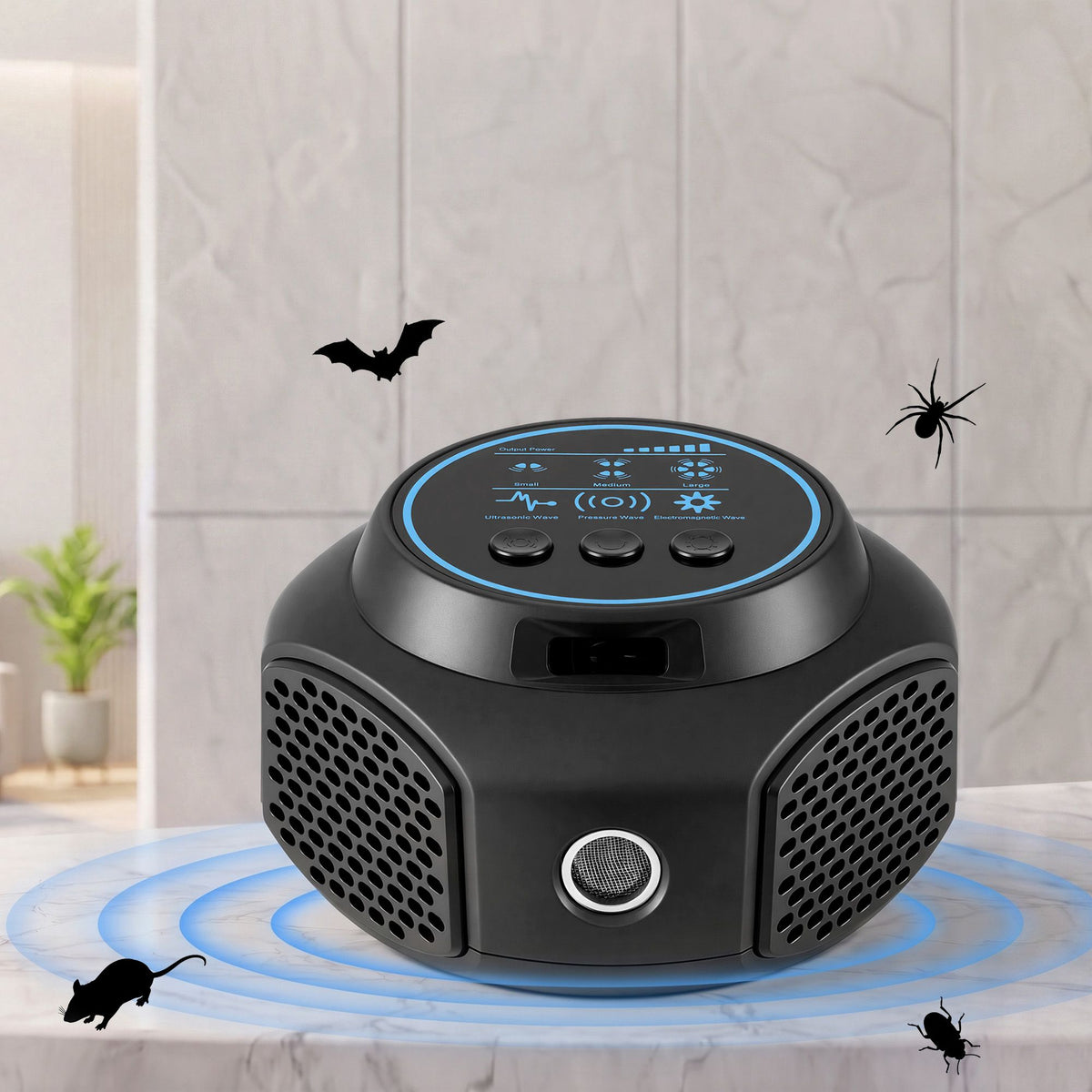 Gardeon Ultrasonic Rat Repeller 360 Degree 4 Modes Pest Repeller Black