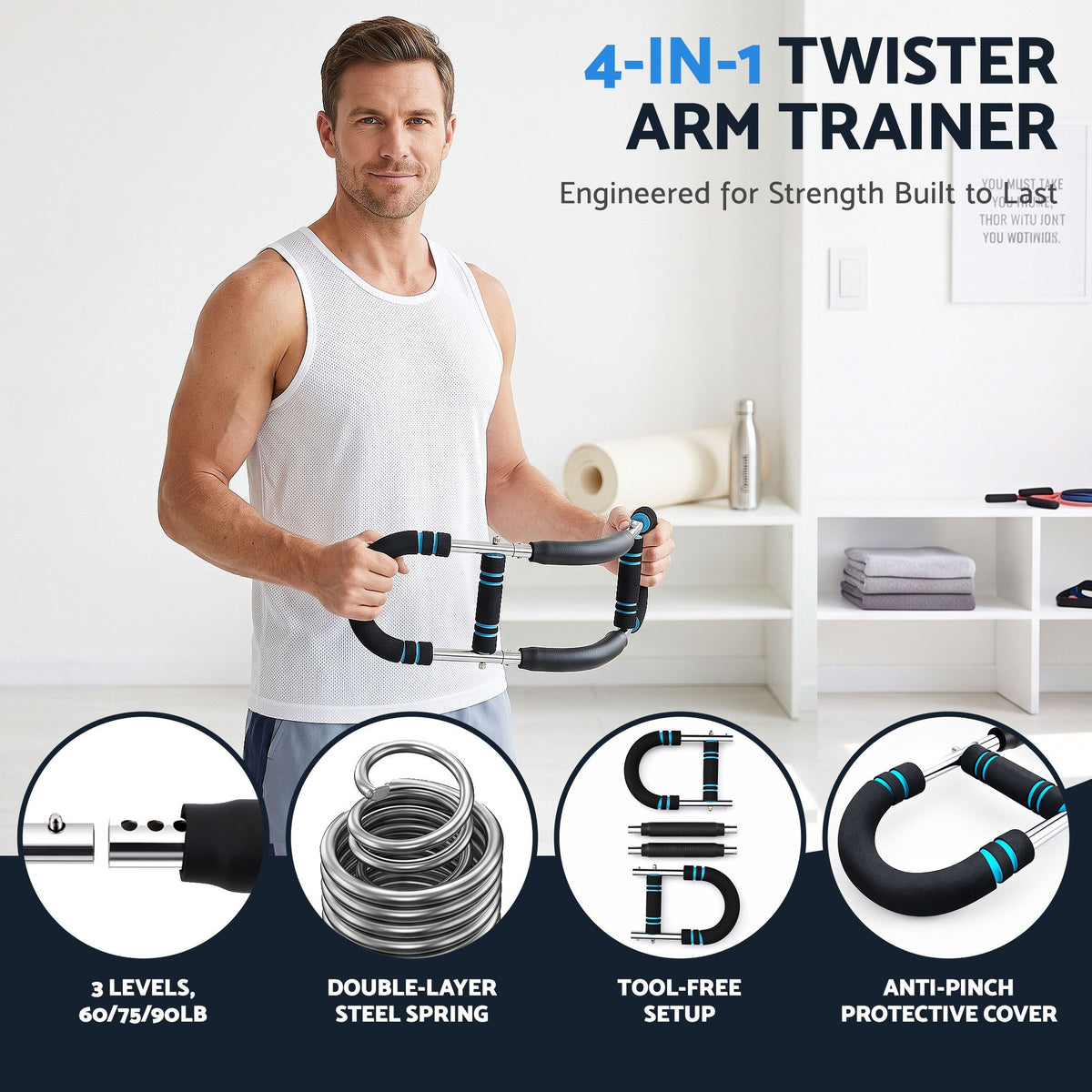 Everfit Twister Arm Exerciser 60-90lb Adjustable Chest Workout Equipment Home Gym Fitness