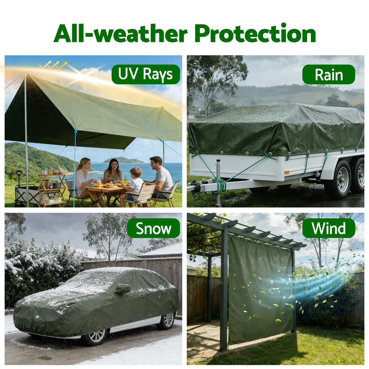 Instahut 4x6m Tarp Tarpaulin 600GSM Camping Canvas Heavy Duty Water Resistant