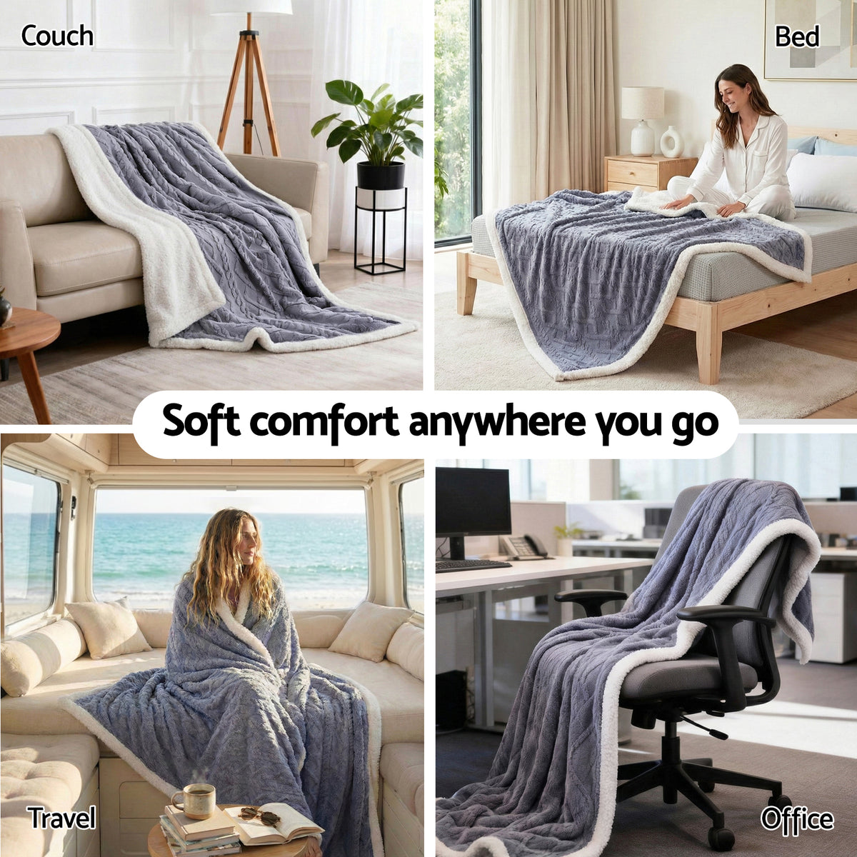 Giselle 152x203cm Throw Blanket Double-Sided Fleece Lightweight For Sofa Couch Bed Queen