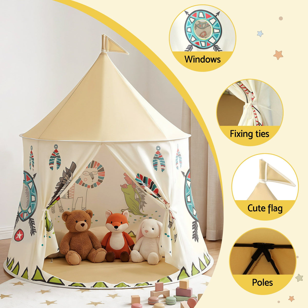 Keezi Kids Play Tent Playhouse Castle with Window Flag Carry Bag 115cmx115cm