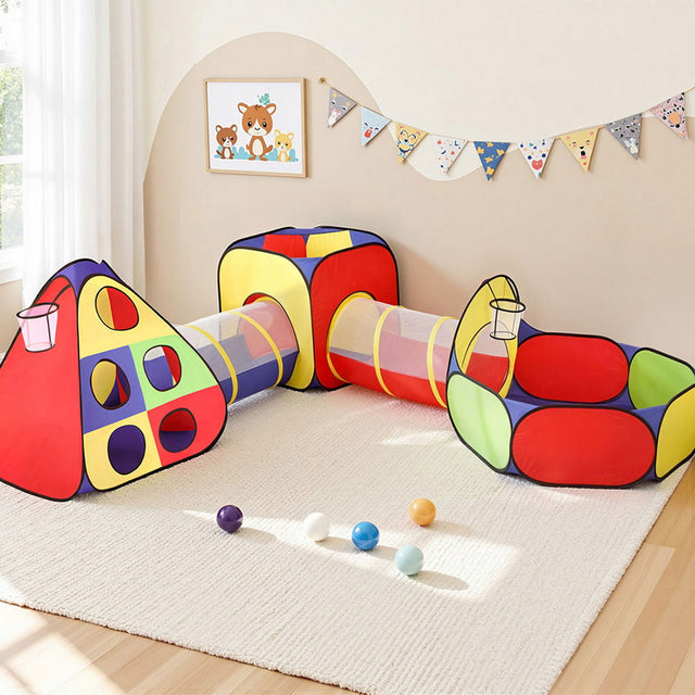 Keezi Kids Play Tent Pop Up Teepee Playhouse Ball Pit Crawl Tunnel Basketball
