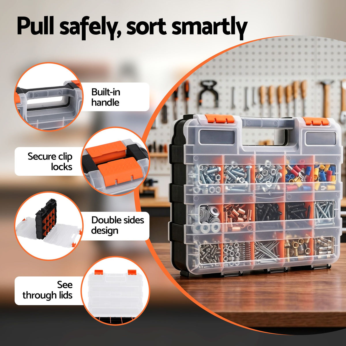 Giantz Double Sided Tool Box Organizer with 34 Compartment Small Parts Storage