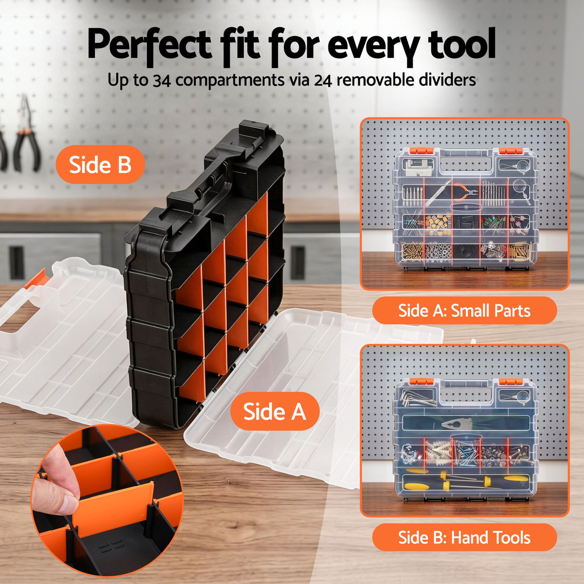 Giantz Double Sided Tool Box Organizer with 34 Compartment Small Parts Storage
