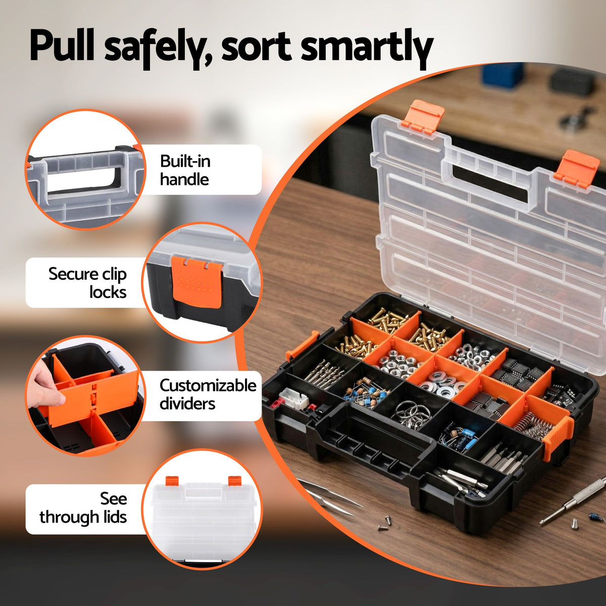 Giantz 3 Pack Tool Box Organizer with Hardware Storage Box for Small Parts