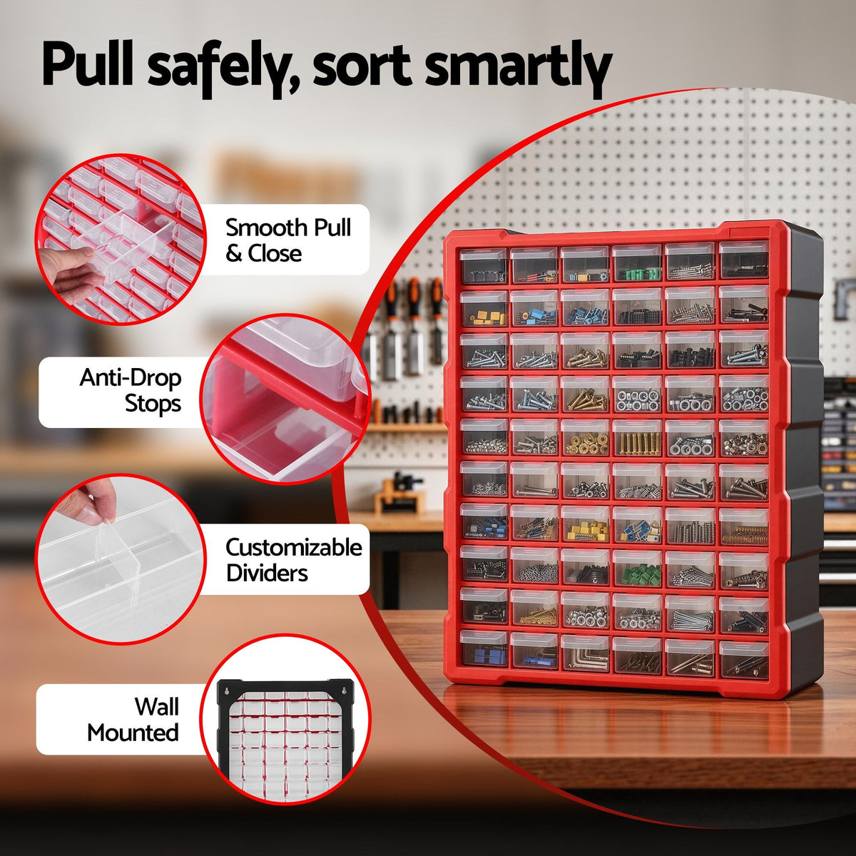 Giantz 60-Drawer Tool Storage Cabinet, Anti-Drop Hardware Organizer Storage Box