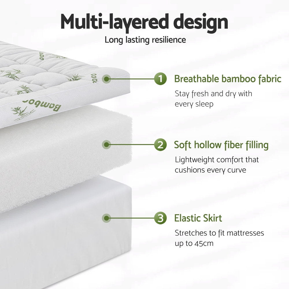 Giselle Bedding 1500GSM Pillowtop Mattress Topper Bamboo - TOPPER-BAM-11-Q