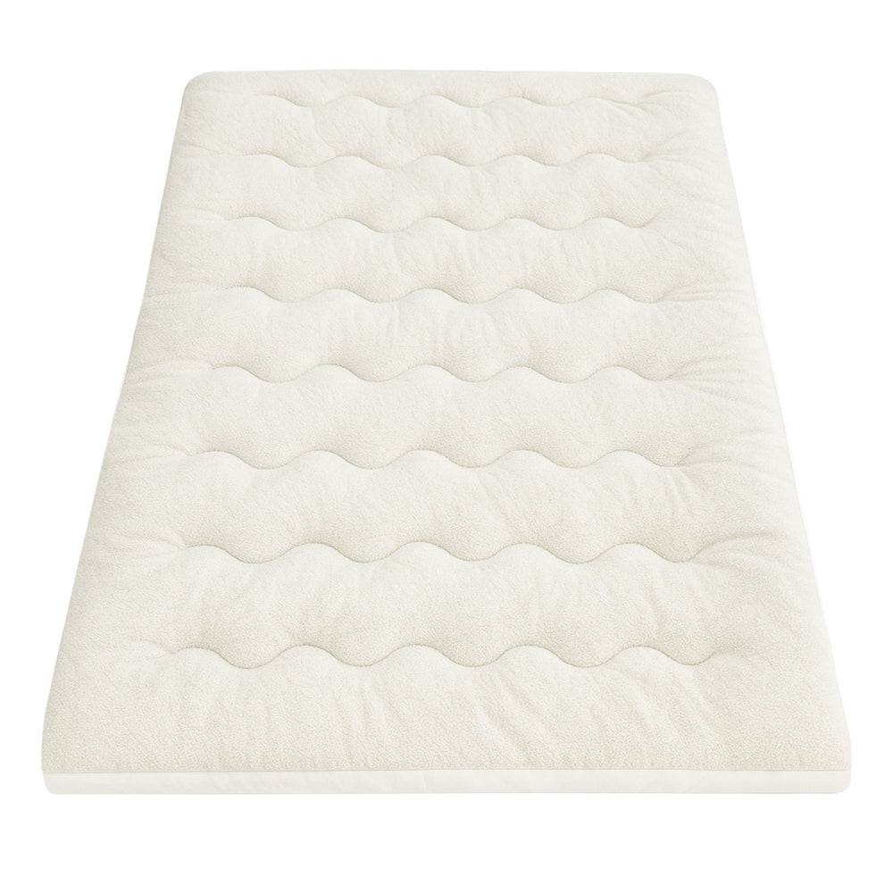 Giselle Bedding Pillowtop Mattress Topper 5cm Reversible Cooling & Soft Coral Fleece Pad for Back Pain Relief, Washable Skin-friendly Bed Protector with 45cm Deep Pocket King Single