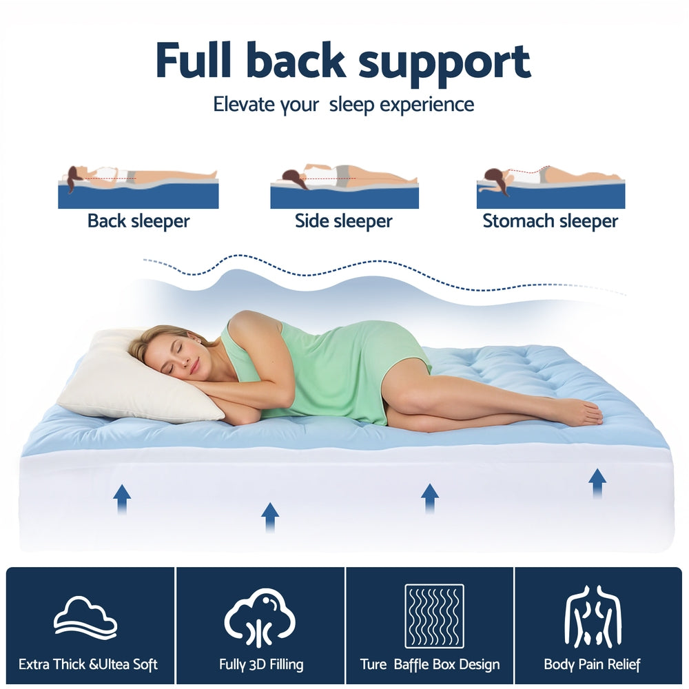 Giselle Bedding Pillowtop Mattress Topper 5cm Reversible Cooling & Soft Coral Fleece Pad for Back Pain Relief, Washable Skin-friendly Bed Protector with 45cm Deep Pocket King Single