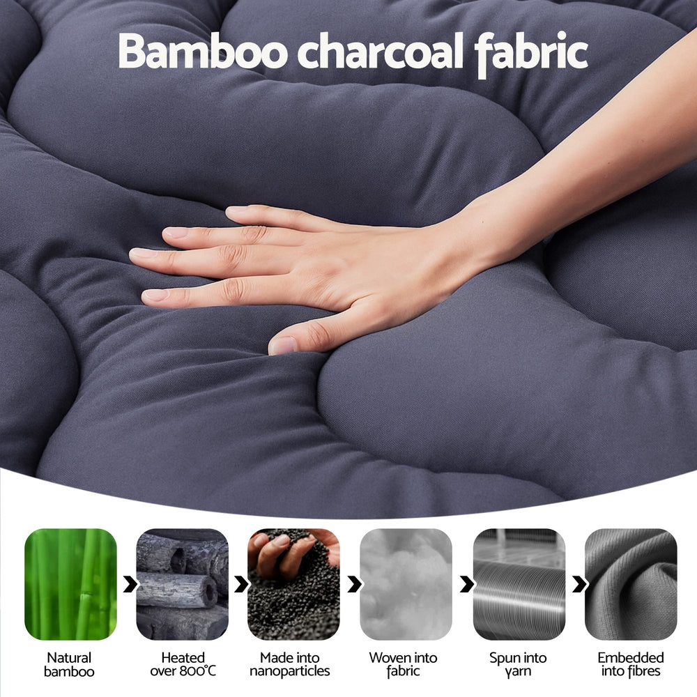 Giselle Bedding 5cm Pillowtop Topper Bamboo Polyester Blend Fibre Pad for Back Pain Relief Washable Overfilled Bed Protector 500GSM King Single
