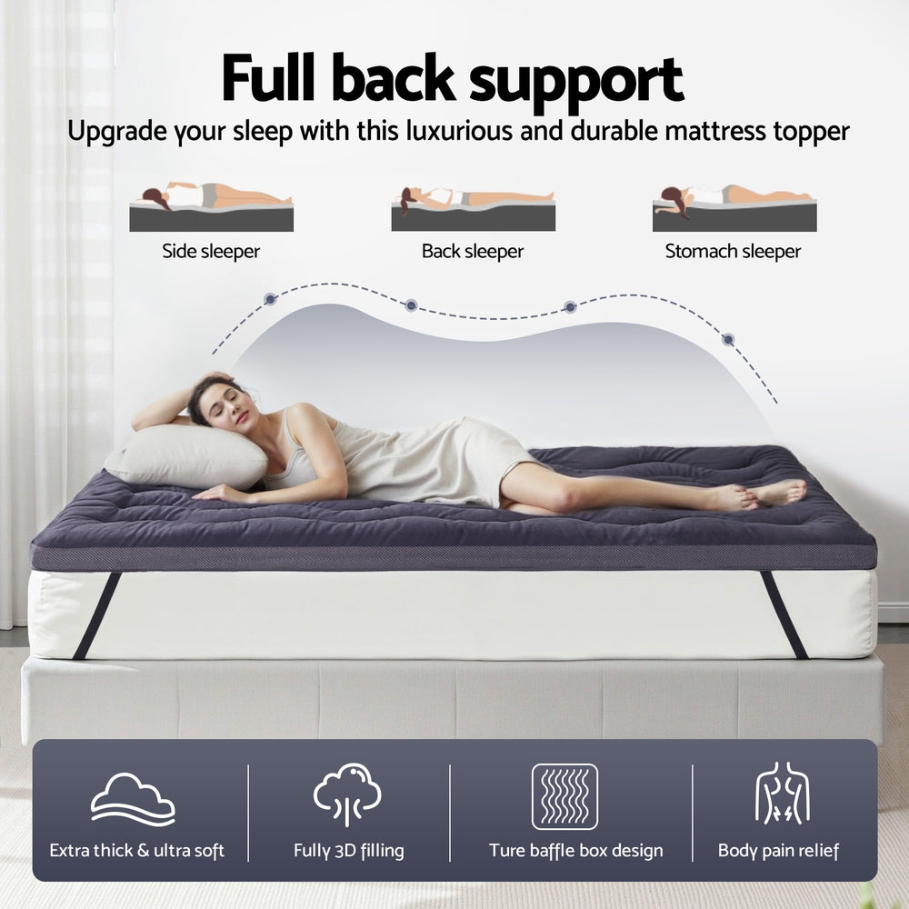 Giselle Bedding 5cm Pillowtop Topper Bamboo Polyester Blend Fibre Pad for Back Pain Relief Washable Overfilled Bed Protector 500GSM Single