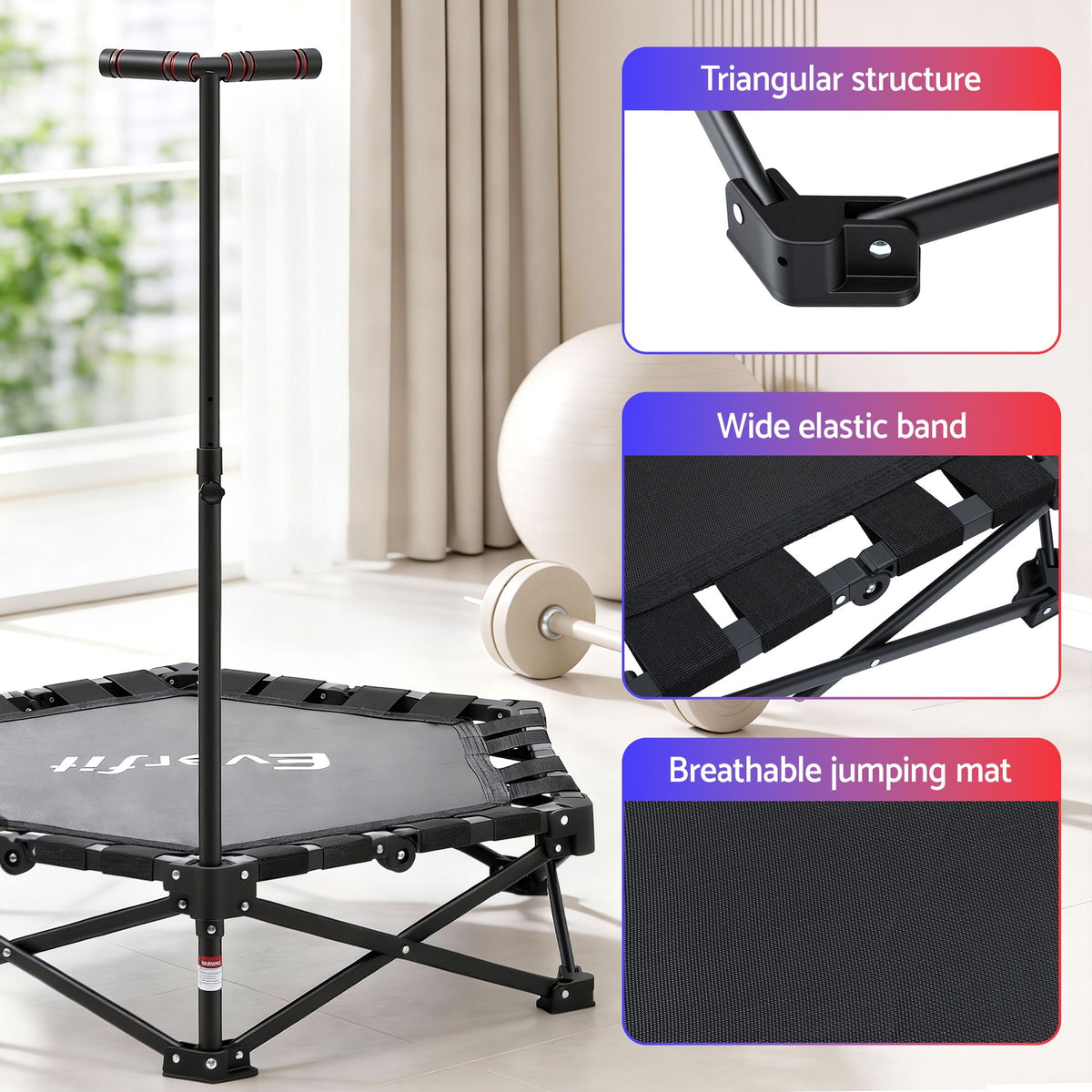 Everfit Fitness Foldable Trampoline Rebounder Adjustable H - TRAMPO-TD-FOLD42-BK