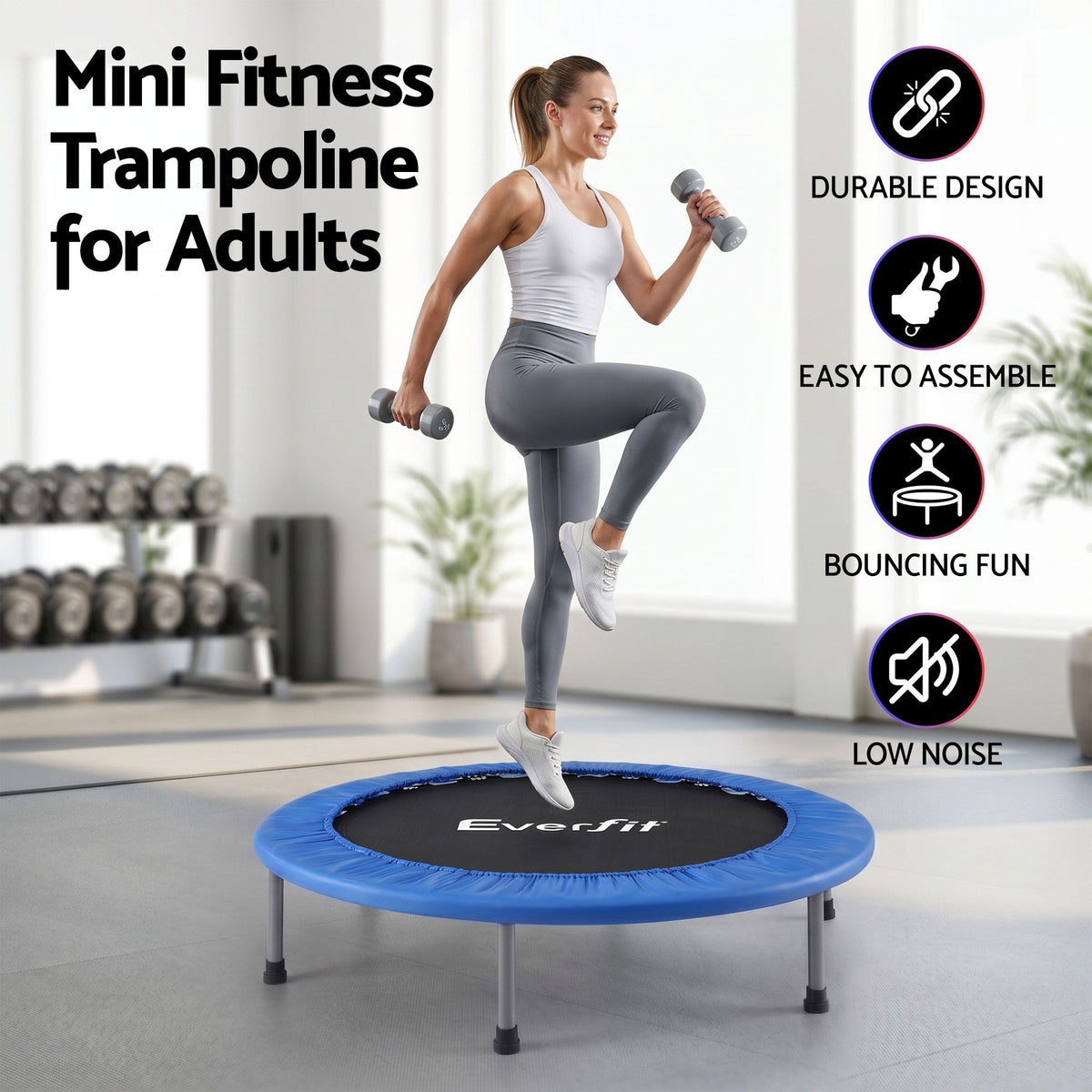 Everfit 40-Inch Fitness Trampoline Rebounder Mini Round Trampoline Home Workouts