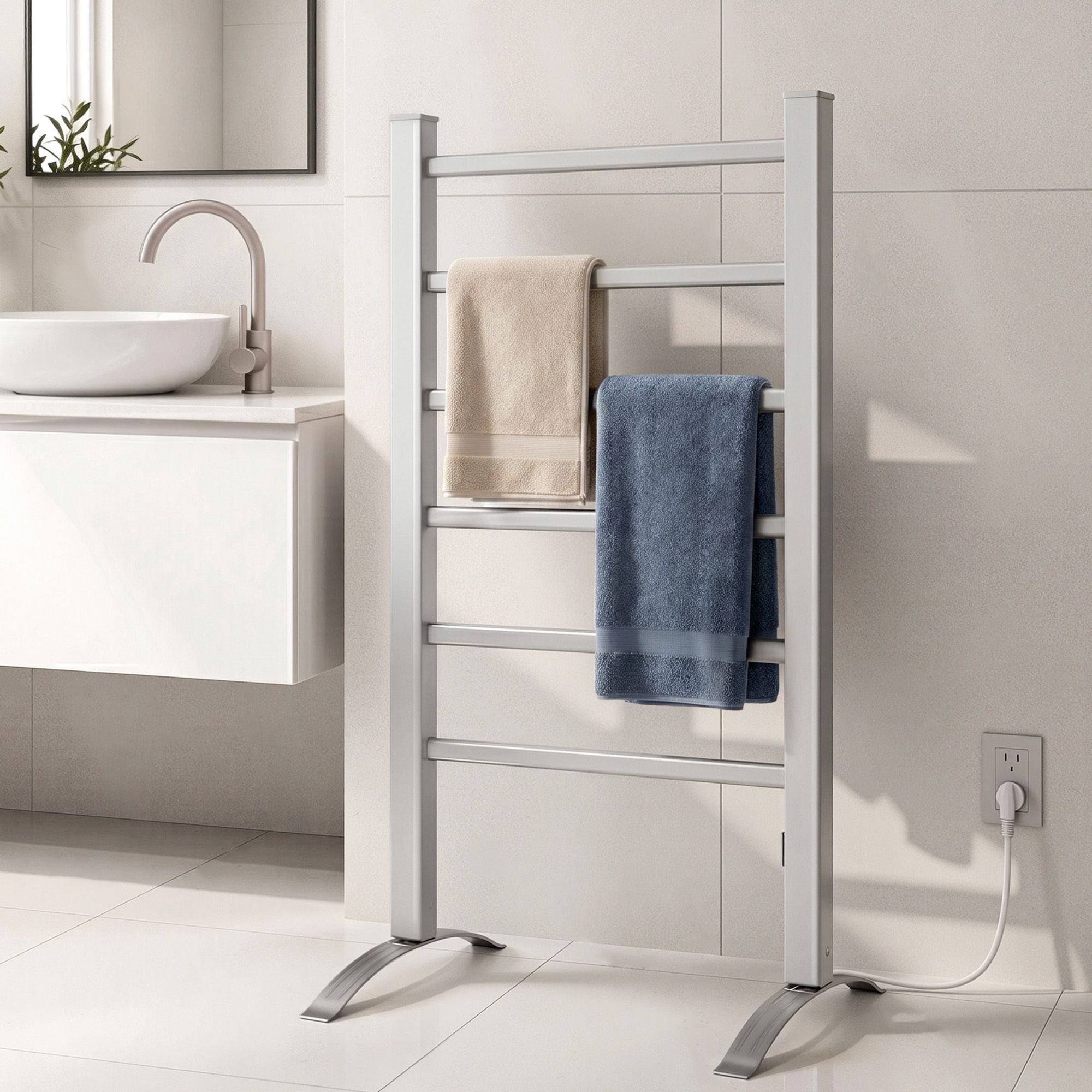 Devanti Electric Heated Towel Rail Rack 6 Bars Freestanding Clothes Dry Warmer