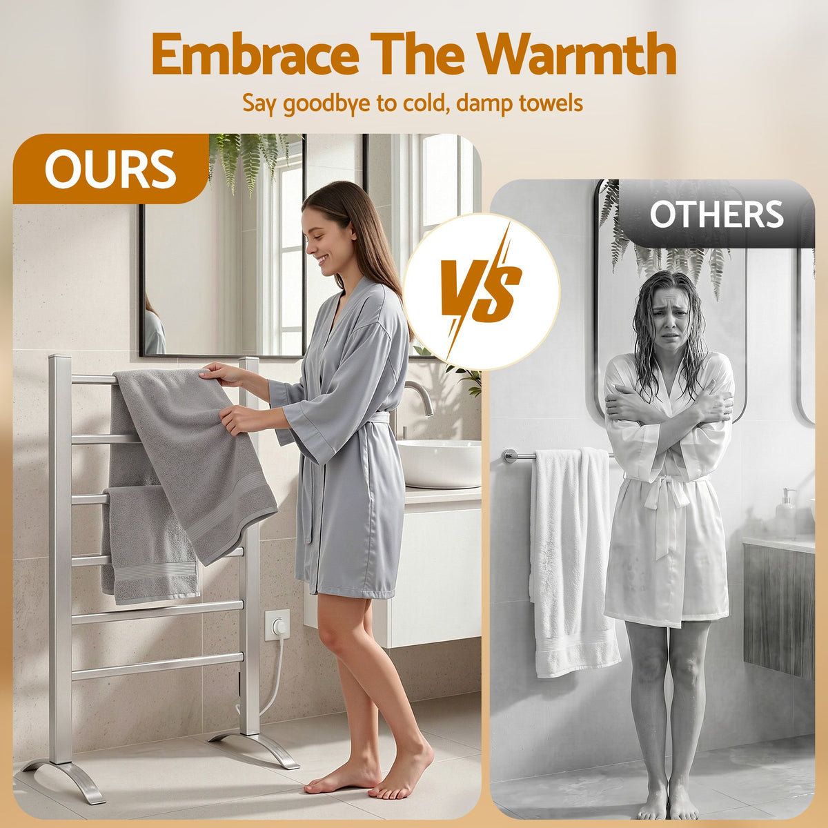 Devanti Electric Heated Towel Rail Rack 6 Bars Freestanding Clothes Dry Warmer