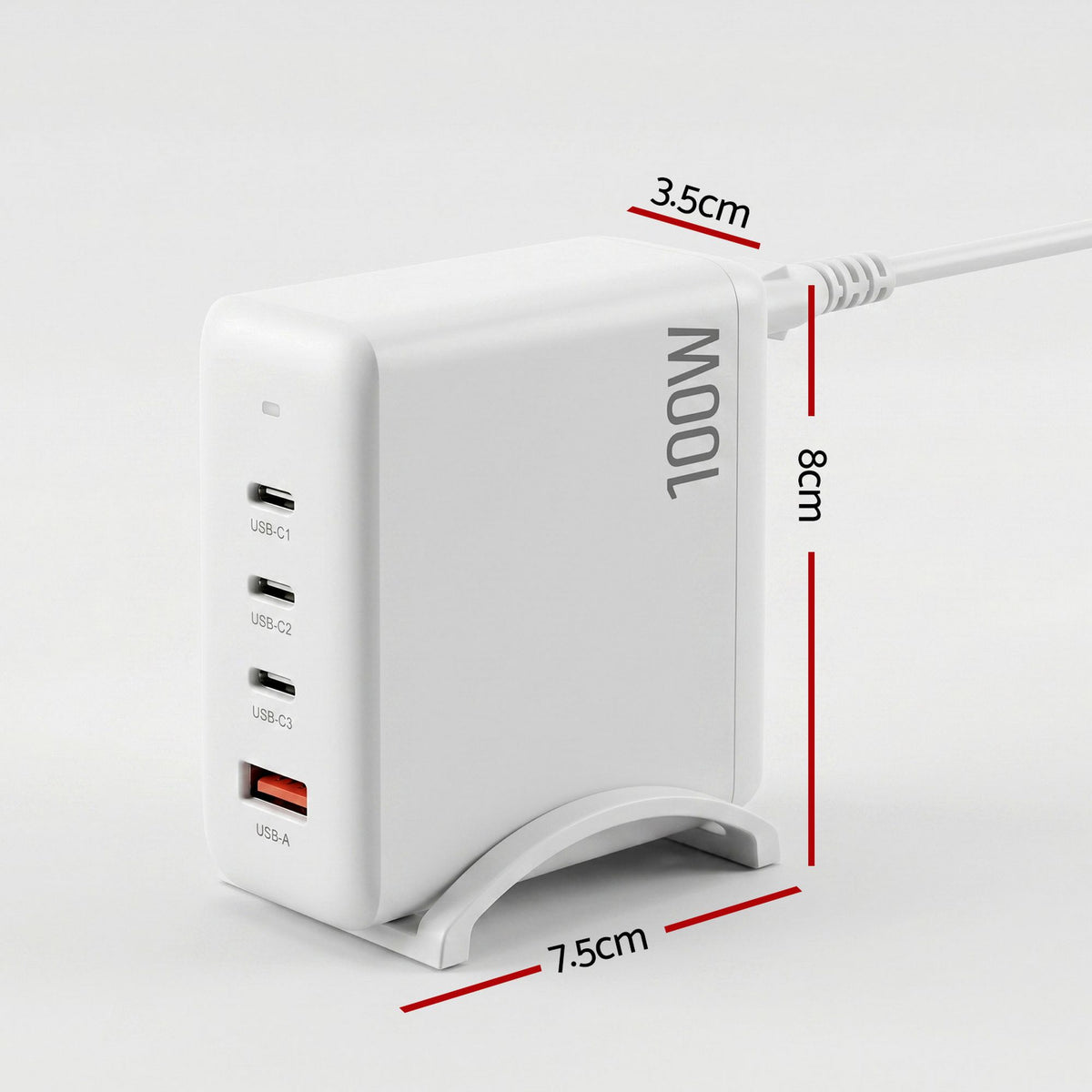 Devanti USB C Charger 100W Fast Charger 4 Port GaN Desktop Station White