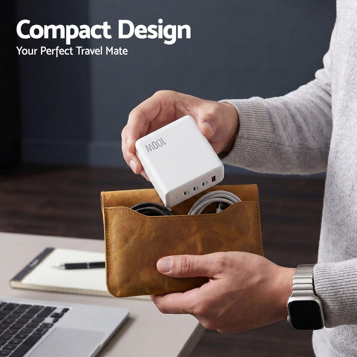 Devanti USB C Charger 100W Fast Charger 4 Port GaN Desktop Station White