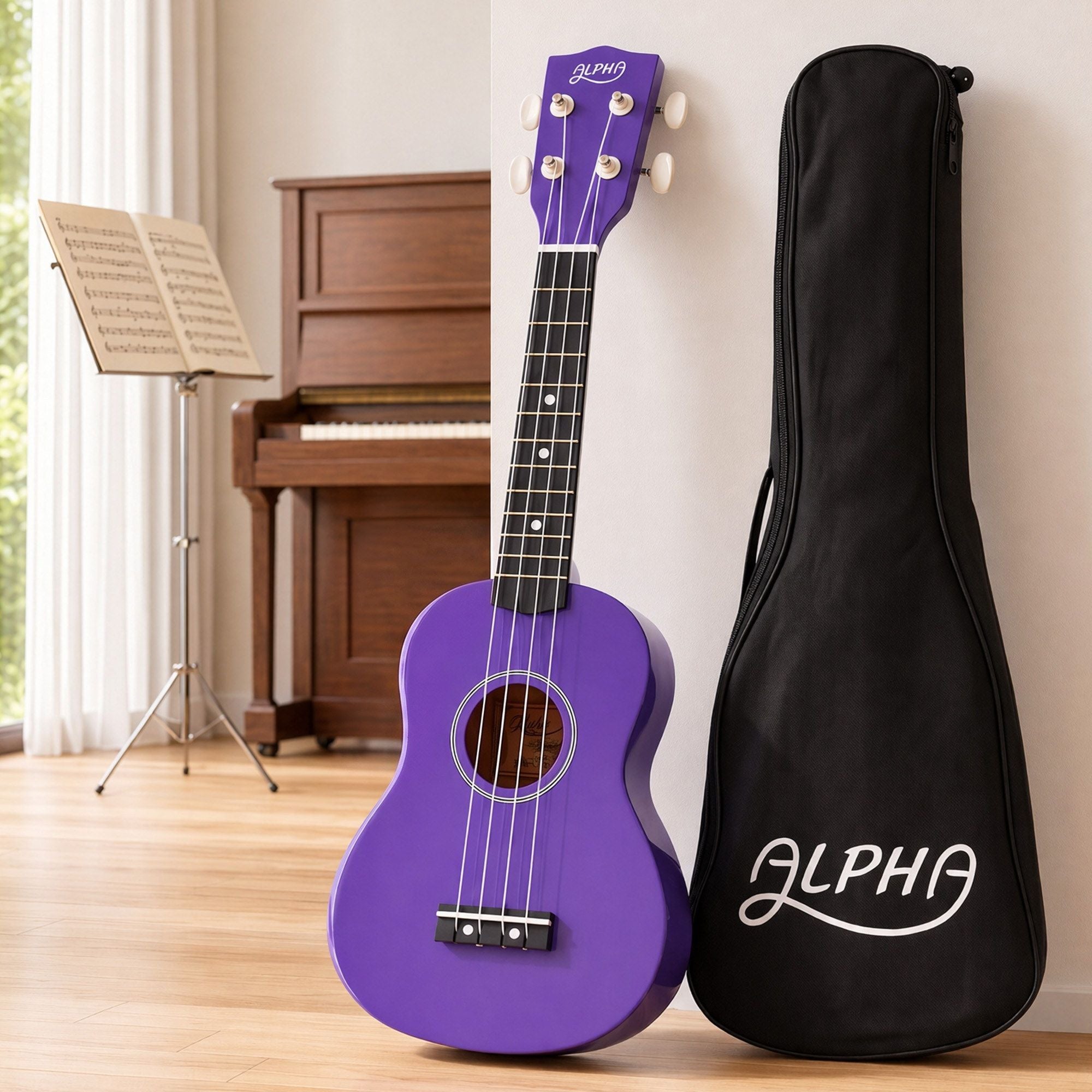 Alpha 21 Inch Ukulele Soprano Beginner Acoustic Small Guitar Kids Strings Purple